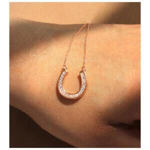 Sparkly horseshoe - Necklace - Rose Gold - CZs - 18"